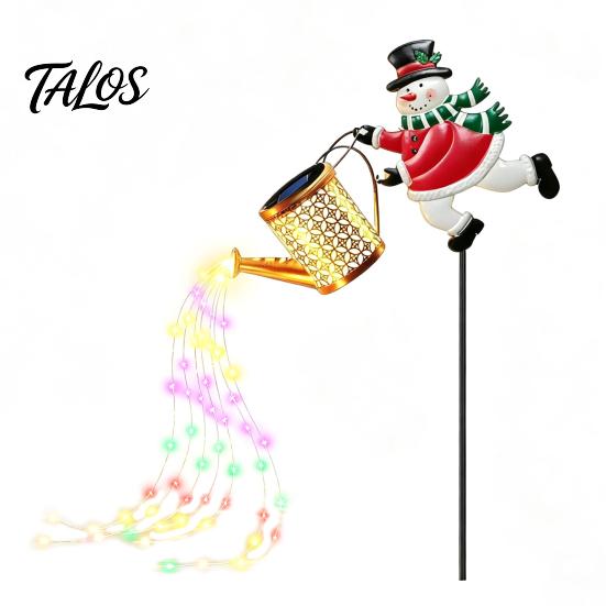 Solar Powered Pathway Decor Snowman Garden Stake Light, Waterproof Watering Can Lamp with Multi Colored Lawn Warm/Colorful Light for Outdoor