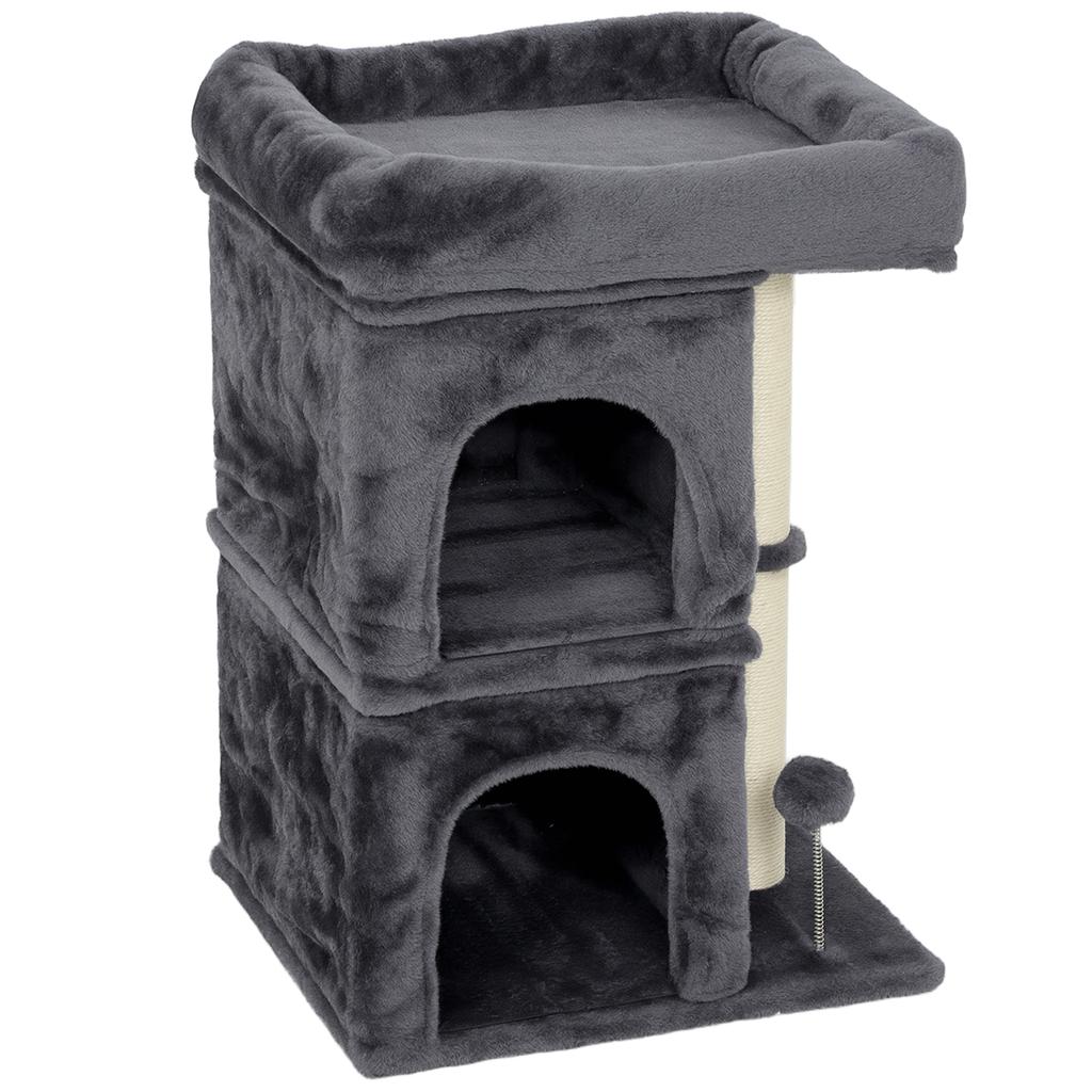 66 Cm Small Cat Tree For Large Cats Cat Tower W Large Top Perch 2 Condos Sisal Scratching Post Toy Ball Dark Grey