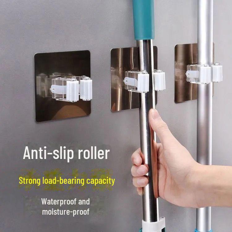 Настенная стойка для швабры без перфорации с крючком и наклейкой для ванной комнаты