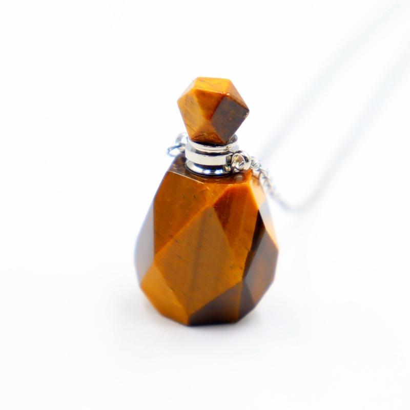 Crystal Faceted Crystal Amethyst Rose Quartz Nature Stone Perfume Bottle Pendant for Women Diffuser Necklaces