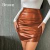 PU Leather Short Skirt Women's Plus-size Pleated Leather Skirt Sexy Tight Height Fanny Pack Hip Skirt Women's Fashion Slim-fit Skirt