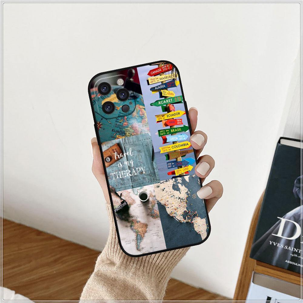 Чехол для телефона с картой мира и самолетами для путешествий для Apple iPhone 15 14 16 13 12 11 Pro Max Mini 8 7 XS XR SE Силиконовый противоударный задний чехол