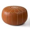 Moroccan Style Oil Wax Leather Floor Stool & Tatami Futon Seat Cushion