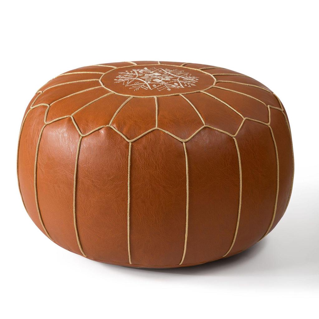 Moroccan Style Oil Wax Leather Floor Stool & Tatami Futon Seat Cushion