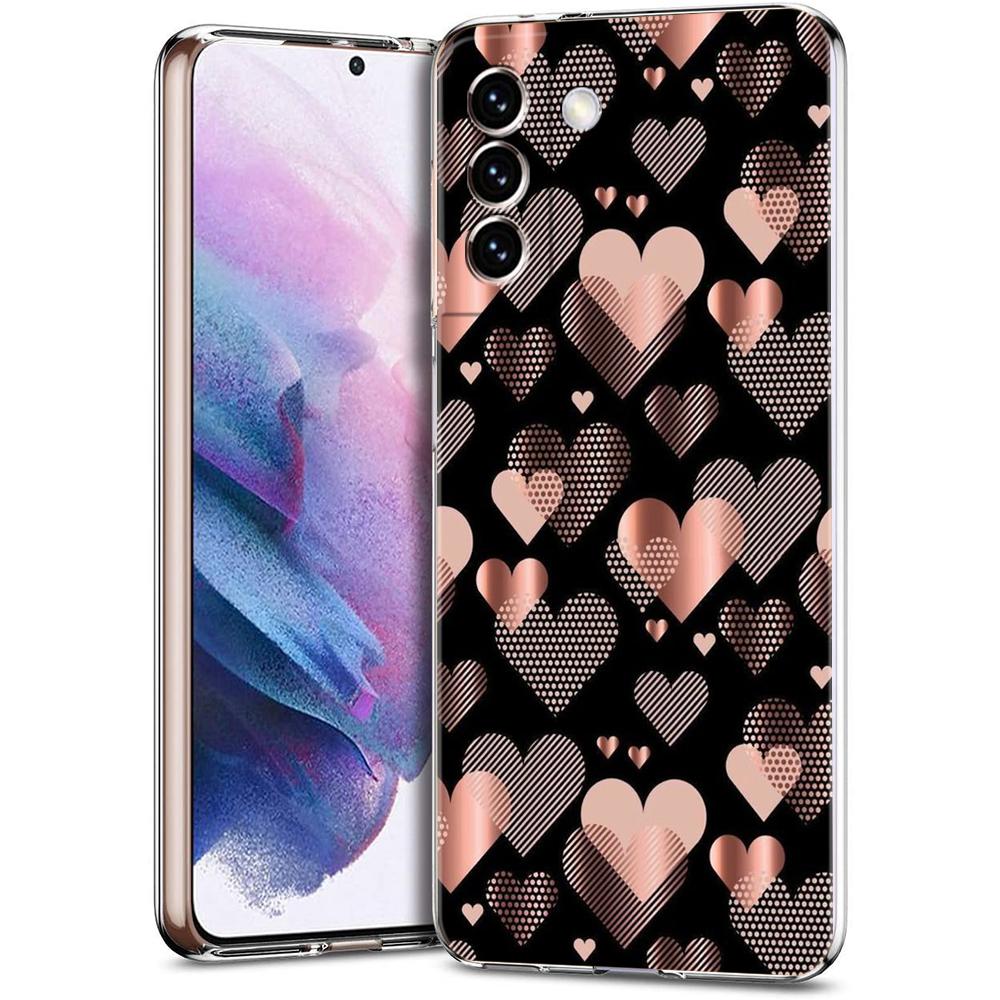 Золотой Розовый Розовый Блестящие Сердечки Чехол Для Телефона Для Samsung Galaxy S24 Ultra S23 FE S22 S20 S21 5G S10 S9 Plus S10E S8 Мягкая Прозрачная Крышка