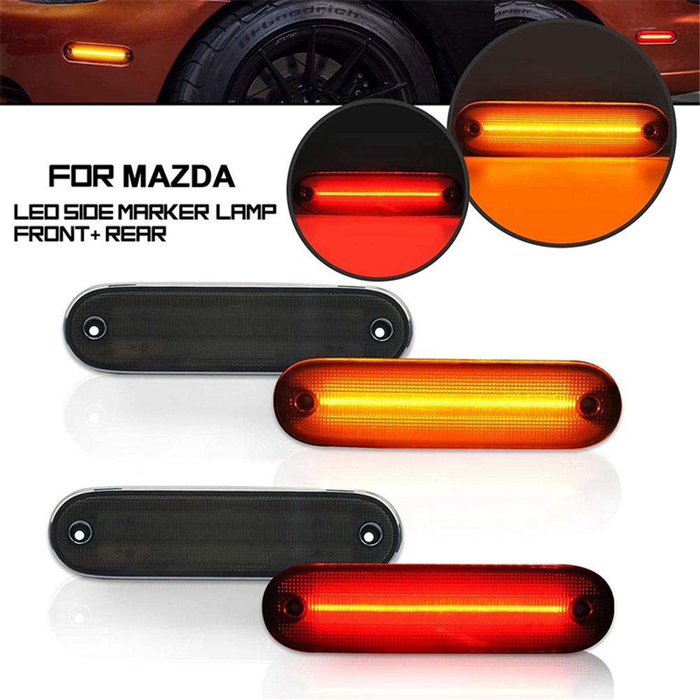 4x Smoked Lens LED Side Marker Light Amber+Red For Mazda MX-5 99-05/Miata 90-97