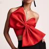 Women Sexy Off Shoulder Crop Tops with Bowtie Black Red Summer Tube Top Clothing