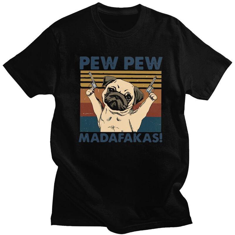 Мужская футболка с принтом мопса Pew Pew Madafakas, короткий рукав, хлопок, футболка для отдыха, одежда