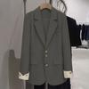 Женский костюмный пиджак с лацканами, длинными рукавами, однобортный, с карманами с клапанами, свободного кроя, базового однотонного цвета, офисная верхняя одежда для поездок на работу