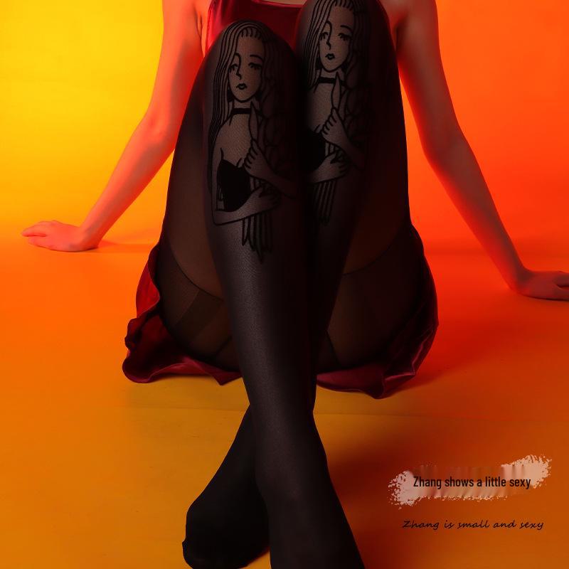 Элегантные черные шелковые носки с бантом и принтом татуировки — не цепляются, прозрачные и стильные для лета