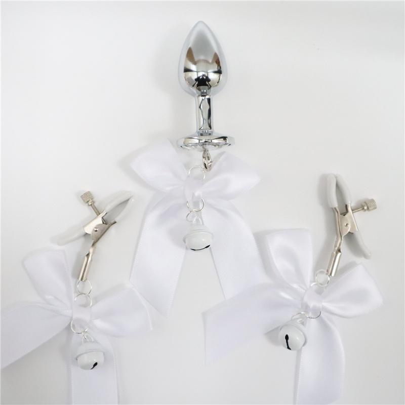 3 шт./компл. металлические колокольчики, анальная пробка, анальная пробка из нержавеющей стали, анальная пробка, галстук-бабочка, зажим для груди, пара секс-игрушек для женщин и мужчин