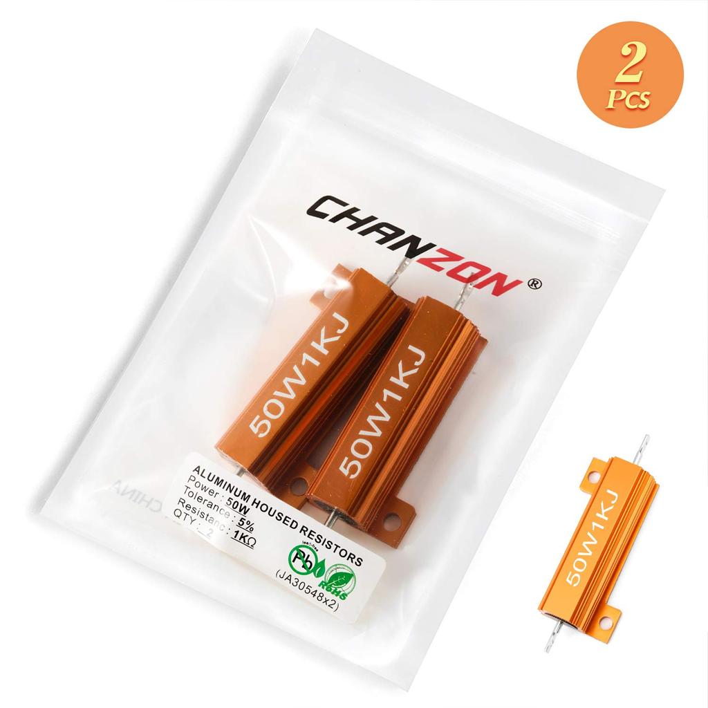 Chanzon 2pcs 50W Wirewound Aluminum Shell Resistor 1K Ohm 50W ±5% Tolerance 1KR Rohs Certified