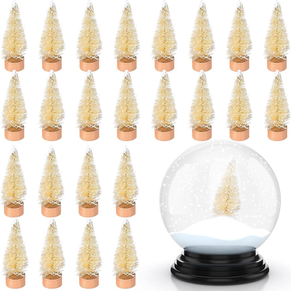 24 Pcs Mini Christmas Bottle Brush Trees with Wooden Base, Tiny Sisal Trees for Winter Tabletop Decor (Multi-Color)