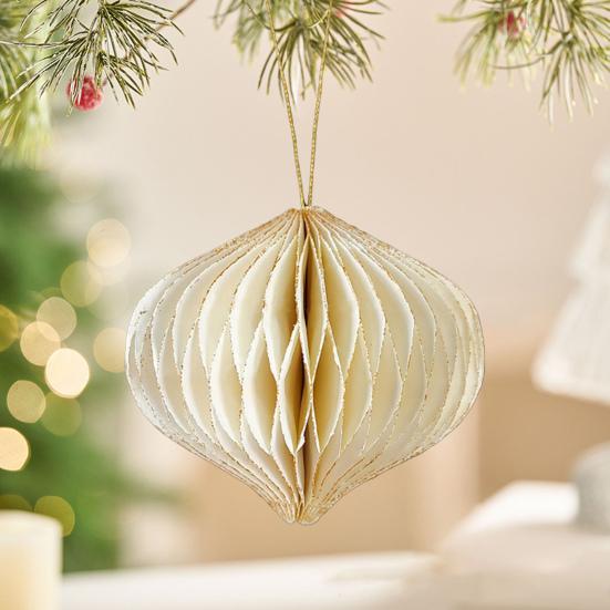6 Pcs Honeycomb Christmas Ornaments 3D Mini Glitter Edge Paper Honeycomb Lantern Vintage Foldable Xmas Tree Hanging Decoration for Holiday Party