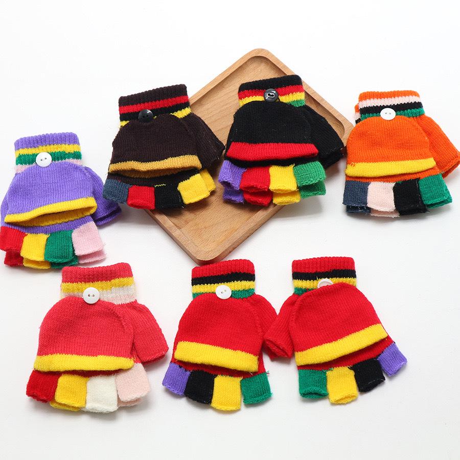 Детские зимние шерстяные перчатки-варежки с откидным верхом - Теплые, мультяшный дизайн для мальчиков и девочек младшего школьного возраста