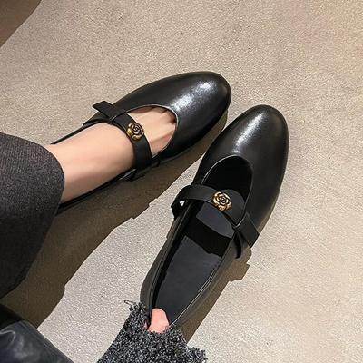 Версия из овчины~ Ретро-туфли с одним словом и круглым мысом, женские туфли Мэри Джейн в британском стиле с одной педалью на плоской подошве