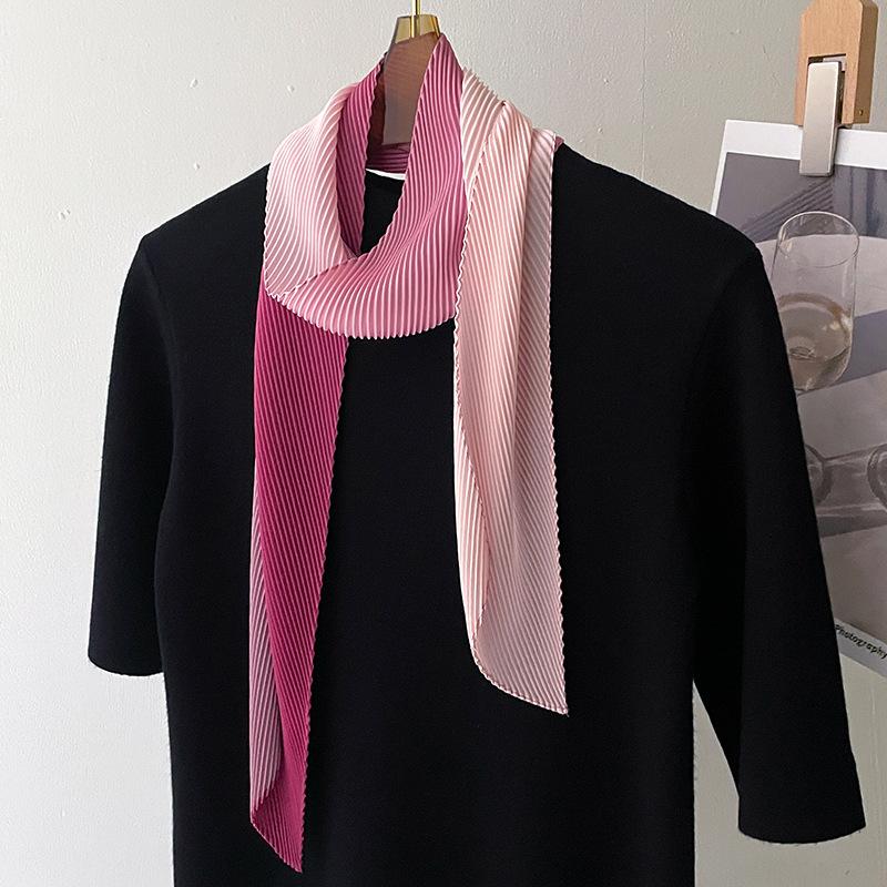 Women Pleated Head Scarf Wraps Scarves Neckerchief Bandana Solid Color