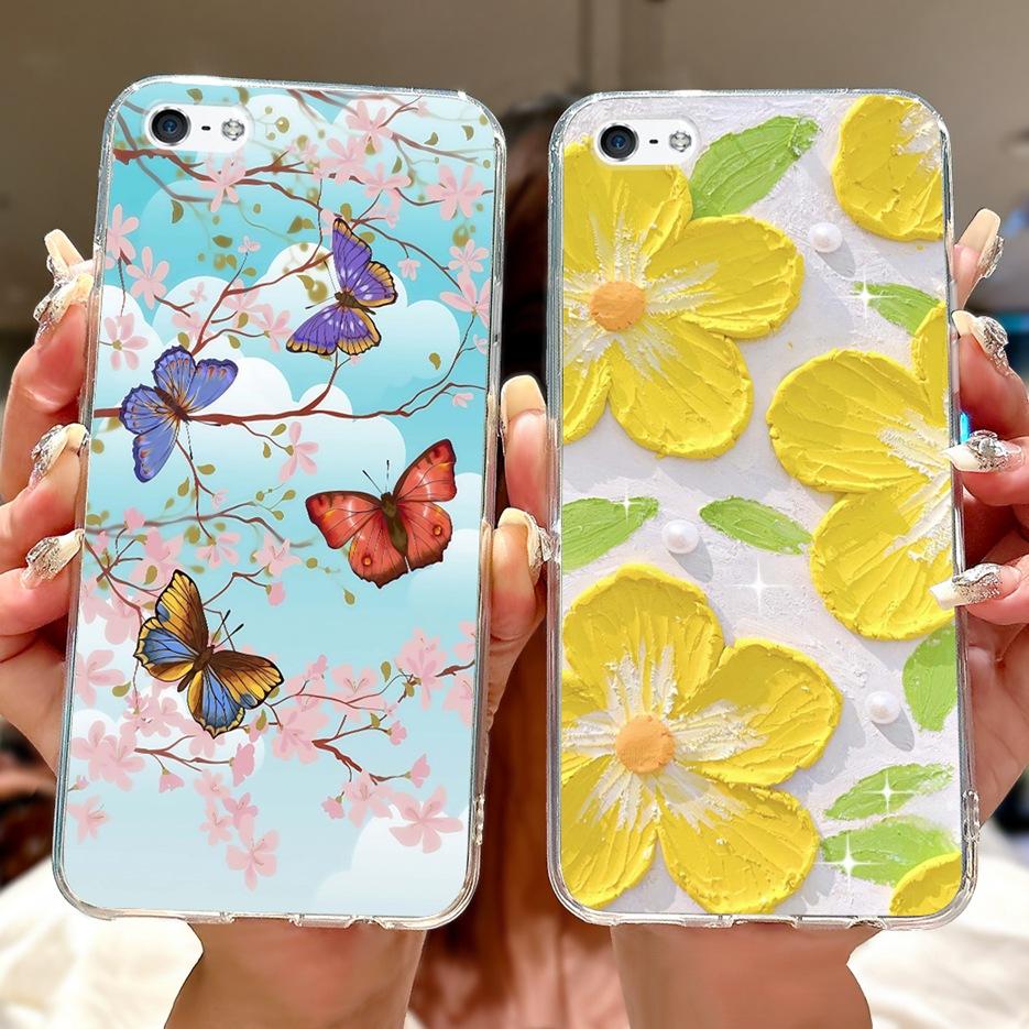 Для Apple iPhone 5 5S Чехол iPhoneSE Роскошный Чехол с Рисунком Цветов Мягкий Силиконовый Чехол для Телефона Для iPhone SE 2020 2022 iPhone5 Fundas