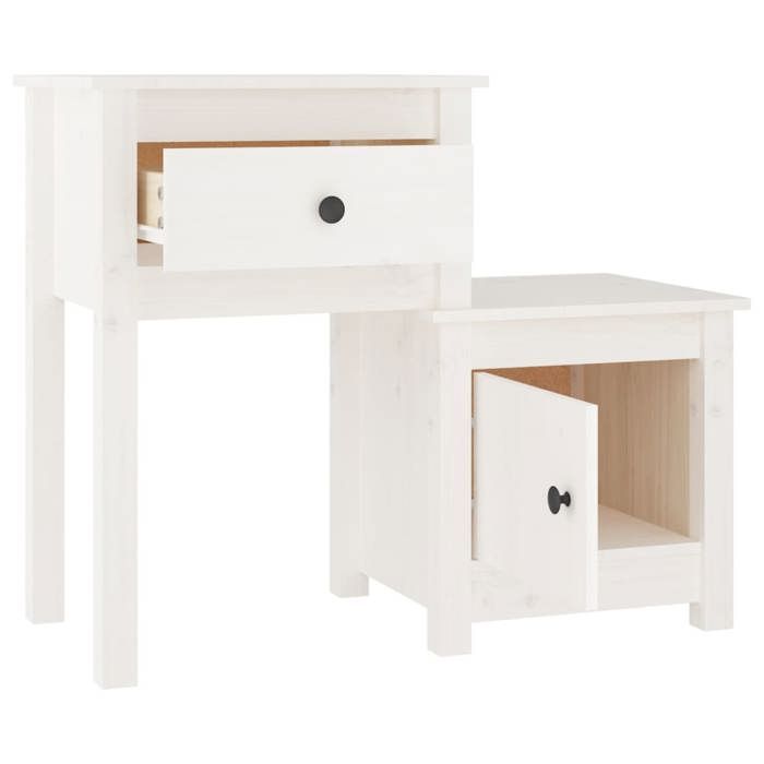 Table de chevet - Maison Exclusive - Blanc - Pin massif - Lot de 2, 79,5x38x65,5 cm