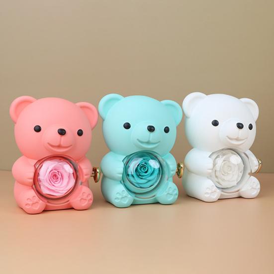 Подарочная коробка с консервированным медведем-обнимашкой и сумочкой, вечный цветок, вращающийся держатель для украшений в виде медведя для женщин на День святого Валентина