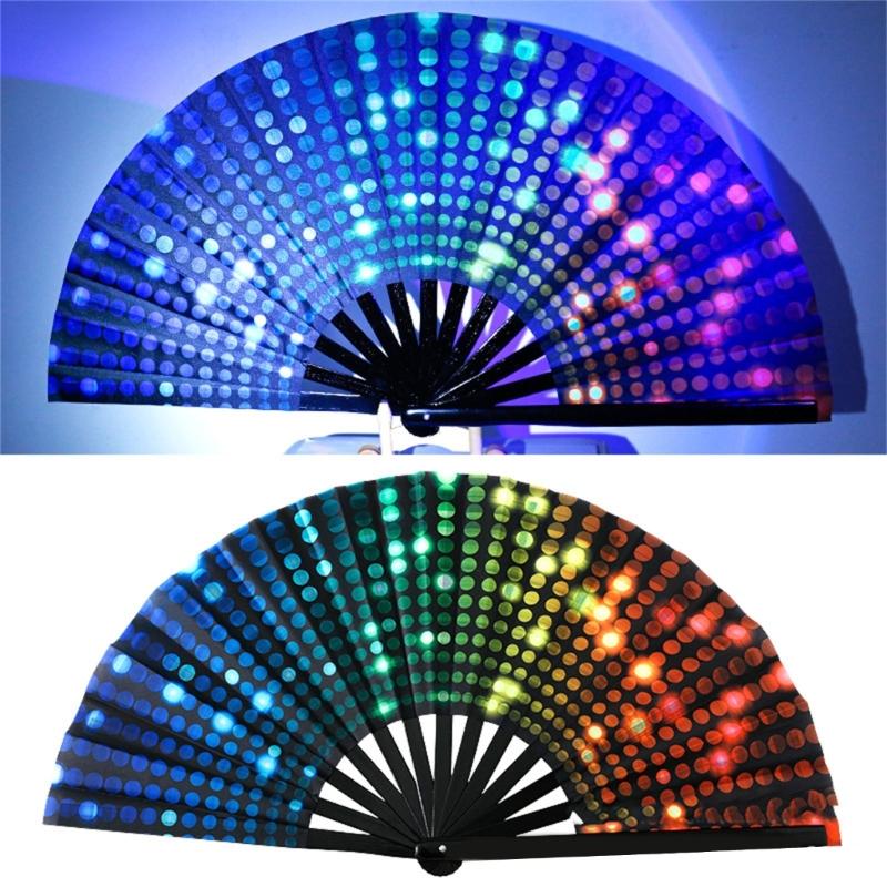 Портативный светящийся флуоресцентный бамбуковый ручной веер для музыкальных фестивалей, ночных клубов, костюмированных вечеринок и тематических дискотек