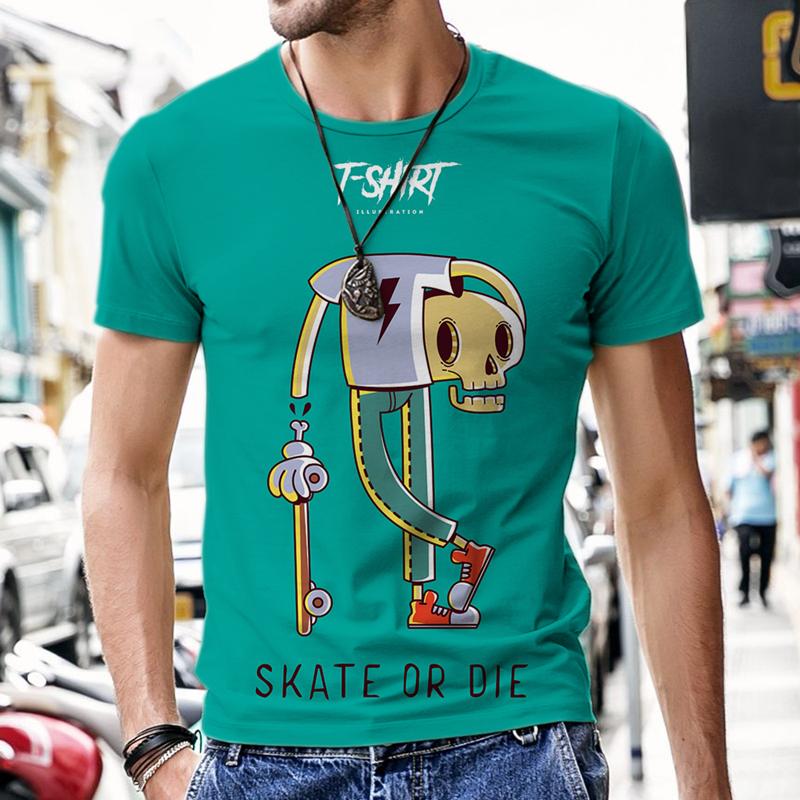 Men T-shirt Men's T-shirts Skeleton Skateboard Pattern Summer Outfit Fashion Hot Tops Street Short Sleeve 2022 New O Neck Luxury