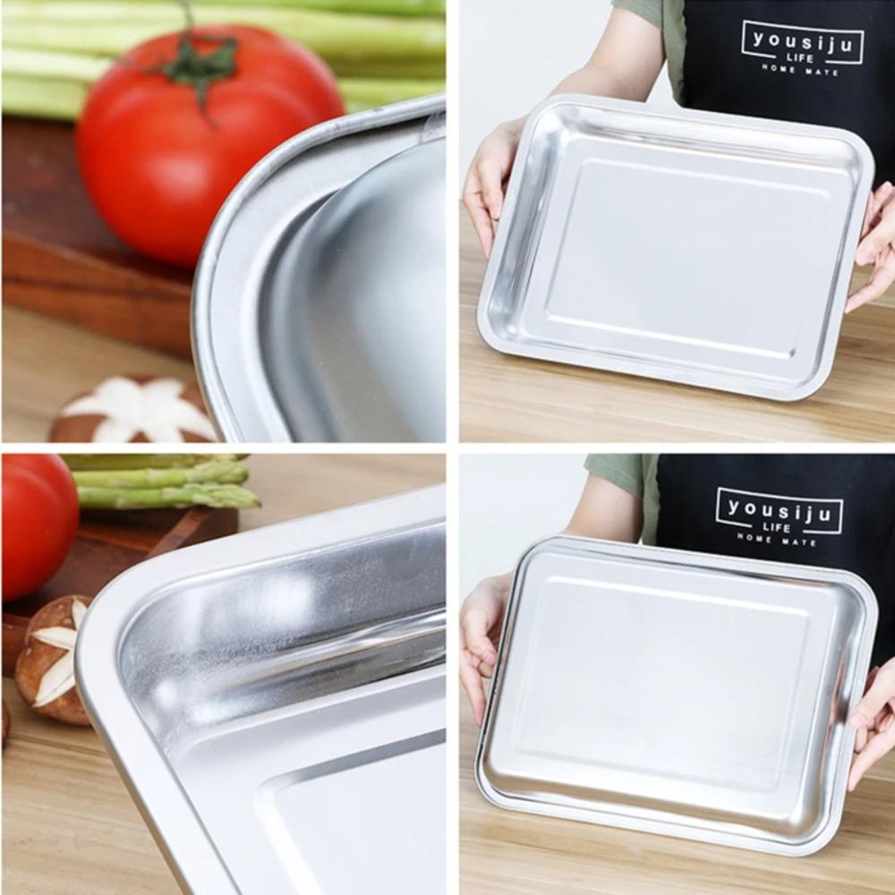 Thickened Stainless Steel Rectangular Dinner Plate Rustproof Serving Trays Barbecue Tray  Canteen