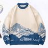 Fall Winter Men Sweater Tie-dye Snowberg Pattern Color Matching Round Neck Knitted Thick Long Sleeves Warm Loose Men Knitwear