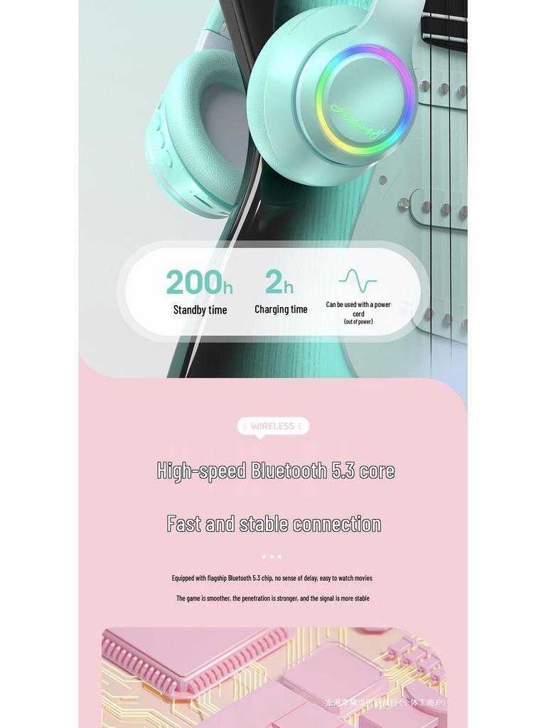 Беспроводная Bluetooth игровая гарнитура с кошачьими ушками и шумоподавлением для ноутбуков и мобильных устройств