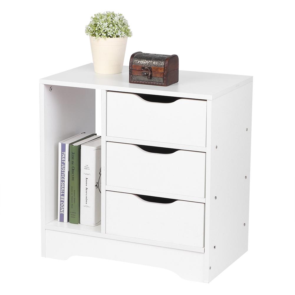 Modern Bedside Cabinet Chest Of 3 Drawer Bedroom Table Furniture (White)