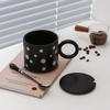 Керамическая кружка серии Black с крышкой и ложкой, для офисного завтрака, молока, кофе, минималистичная чашка для чая, подарок на Новый год, парные стаканы для воды
