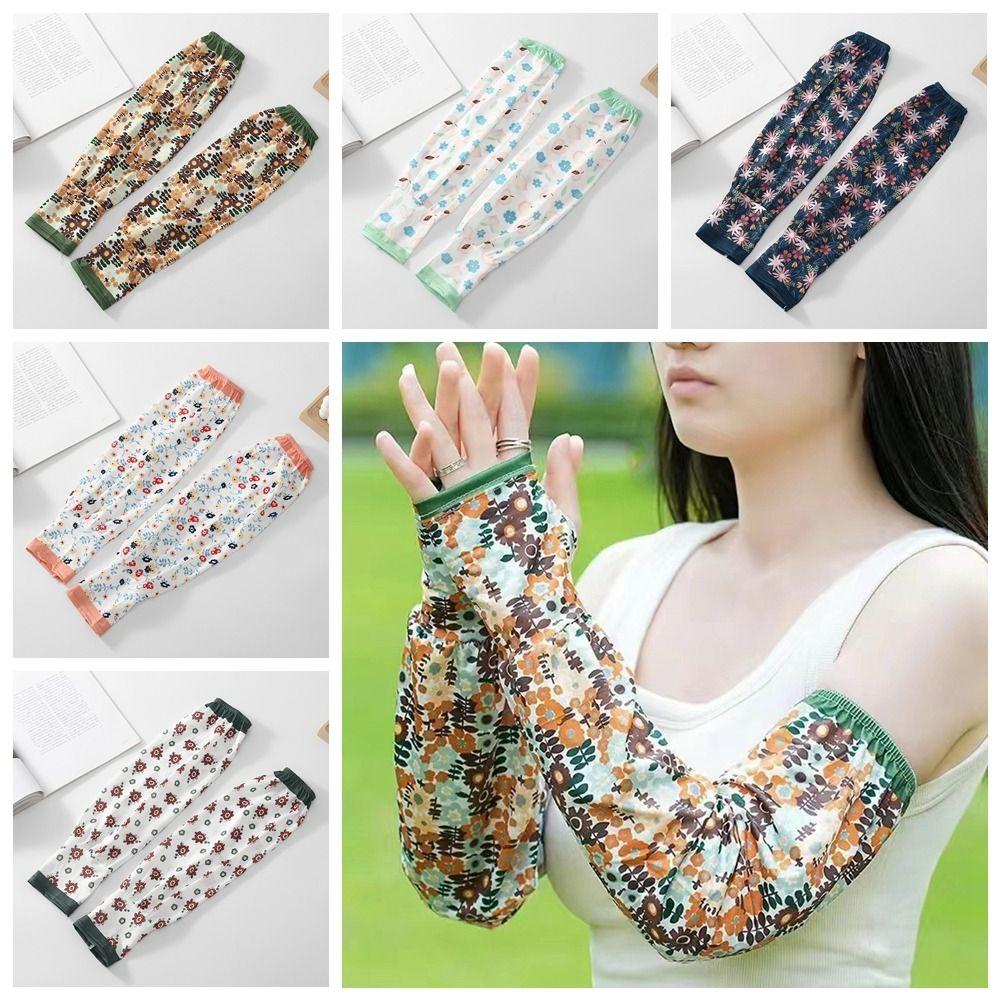 Sun Protection Long Arm Sleeves Flower Pattern Summer Arm Cover Sunscreen Ice Silk Sleeve Girls