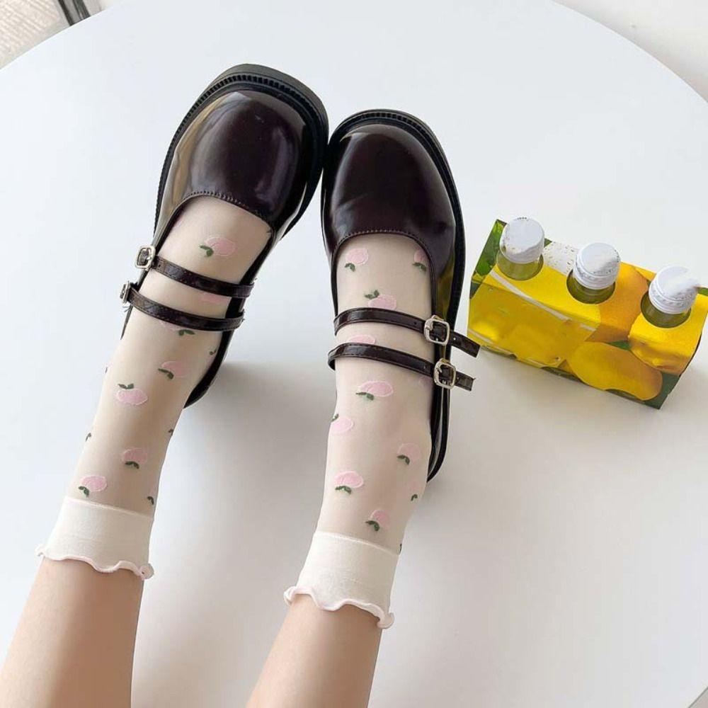 Cherry Transparent Flower Ruffle Socks Avocado Fruit Mesh Tulle Mid Tube Socks Streetwear