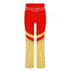 Girls Shiny Rhinestone Flared Pants Elastic Waistband Color Block Bell Bottom Gymnastics Costume