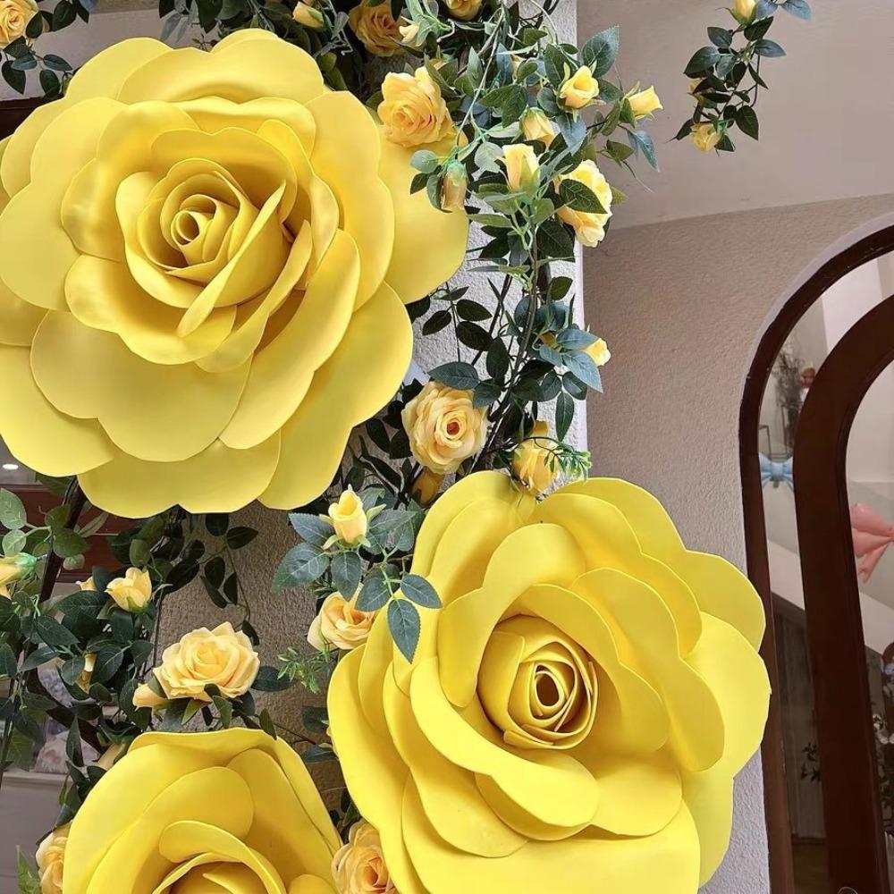 NEW Yellow Color Simulation Flower 3D Multi Size Artificial Flower Flower Head Garden Style Artificial Rose Interior Design