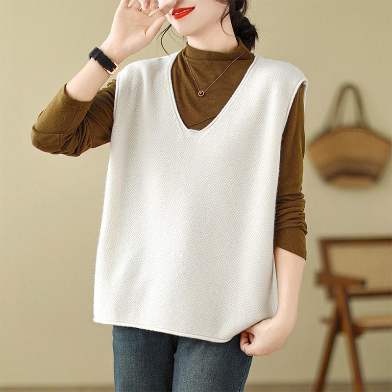 Жилет для женщин хлопковый топ без рукавов трикотажный свитер с V-образным вырезом жилет винтажный свободный повседневный жилет большого размера