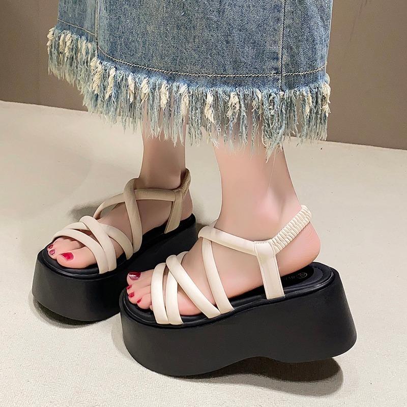 8cm Fashion Summer Women Rome Sandals New Arrival Ladies Leather Wedges Heels Female Outdoor Casual Platform Sandal Shoes 2024