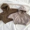 Baby Boys Winter Fleece Solid Hoodies Casual Loose Pocket All-match Hooded Top Girls Simple Thick Pullover Cotton Clothes