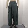 Весенние и летние женские плиссированные широкие брюки с высокой талией и эластичной резинкой на талии, свободные повседневные хлопковые льняные брюки