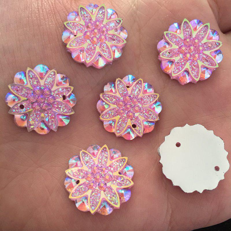 AB Смола Цветок Стразы Свадебное украшение с плоской задней частью 2 отверстия 20шт. 18мм