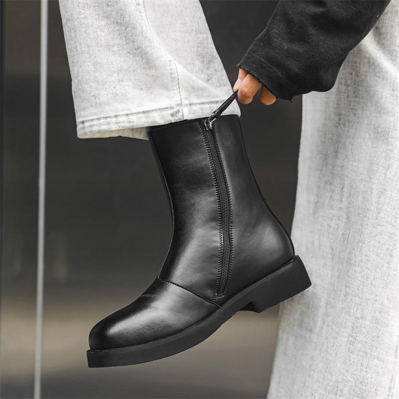 Челси ботинки хайтопы 2025 новые весенне-осенние одинарные ботинки британский стиль квадратный носок короткие ботинки мужские ботинки 66630-J