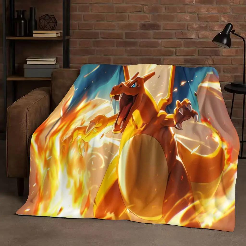 3D Charizard Pokemon Cartoon Christmas Gift Flannel Blanket,Ultra Soft Plush Throw for Home Bedroom Bed Sofa Cover Kids