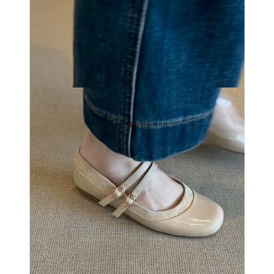 Туфли Мэри Джейн на плоской подошве с темпераментным круглым носком и ремешком с пряжкой, женские ретро туфли-балетки с мелким вырезом