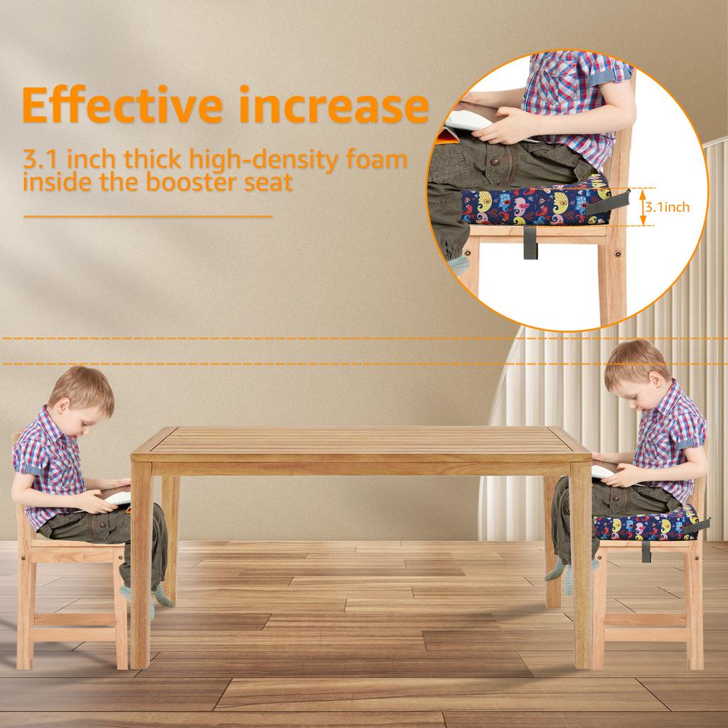 Non Slip Kids Booster Seat Child Dining Table Booster Seat with Adjustable Safety Belt & Fastening Strap Cartoon Booster Cushion