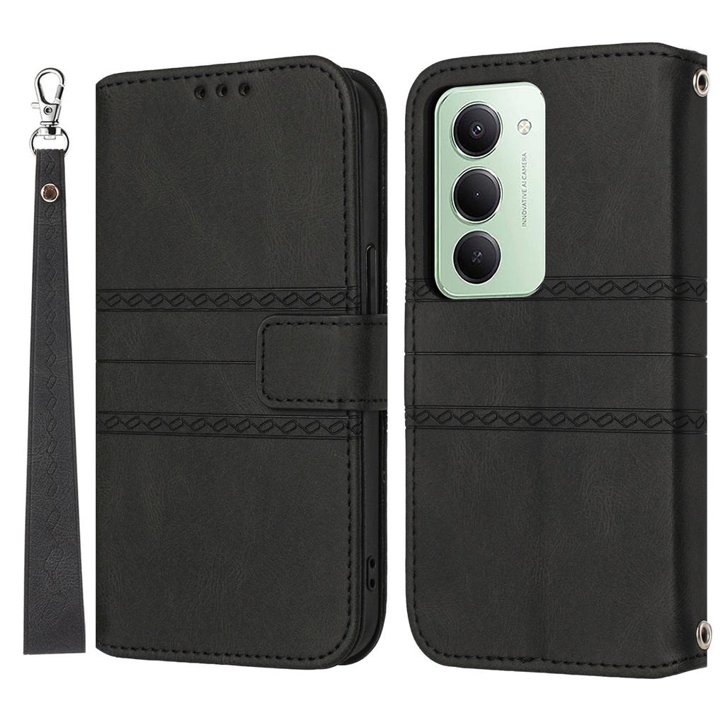 For Xiaomi Redmi 15 5G (Global) (169mm) Case Wallet Skin-Touch Leather Imprinted Phone Cover with Wrist Strap