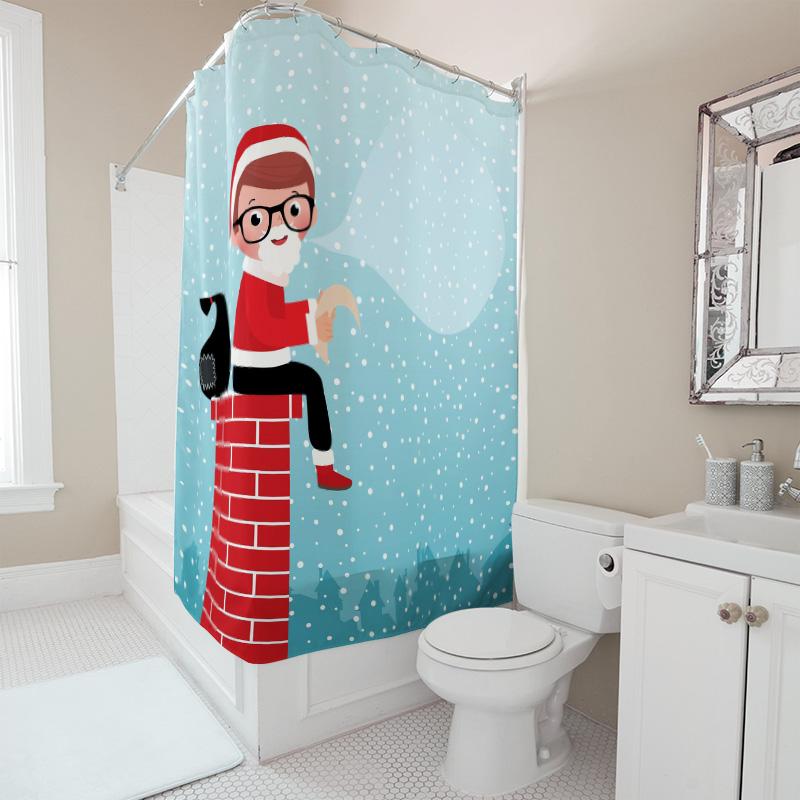 TU Christmas Santa Claus Shower Curtain Festive Holiday Bathroom Decor Waterproof Modern Farmhouse Xmas Pattern Home Decor