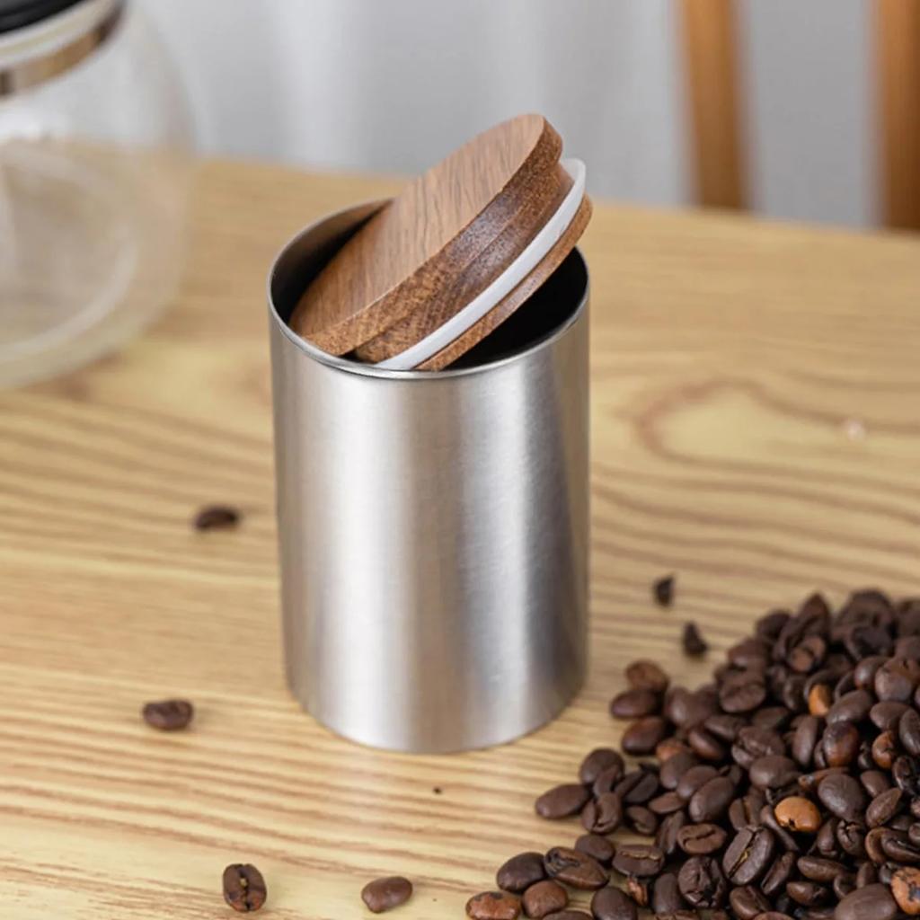 1Pc Storage Jars with Airtight Lid, Containers Kitchen Food Canisters with Acacia Wood Lids for Coffee Beans/Sugar/Tea/Nuts