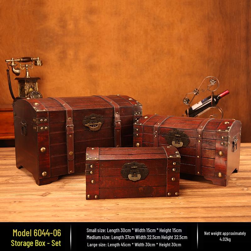 Vintage Lockable Wooden Storage Box - Pirate Prop and Household Organizer