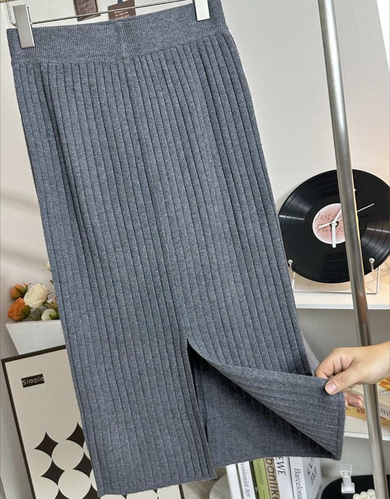 Women's High Waist Knitted Skirts Midi Sweater Skirt Ladies Split Back Skirts Spring Fall Women Clothing