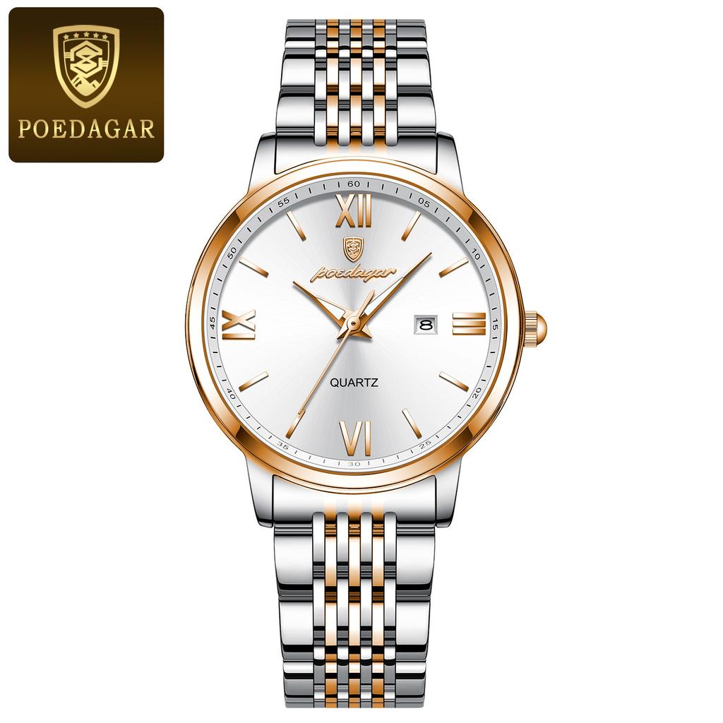 POEDAGAR Luxury Watch For Woman Elegant Waterproof Luminous Date Quartz Ladies Wristwatch Gold Stainless Steel Women Watches